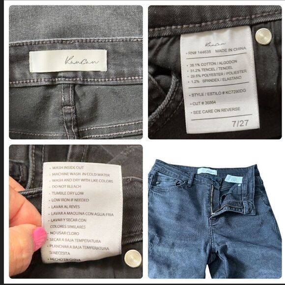 KanCan Black Denim Frayed Asymmetrical Hem Jeans in Charcoal Size 27 - Picture 16 of 16